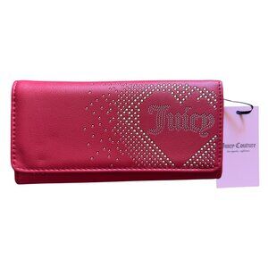 Juicy Couture Womens Red Studded Logo Fold Wallet With Zip Pocket & Card Slots
